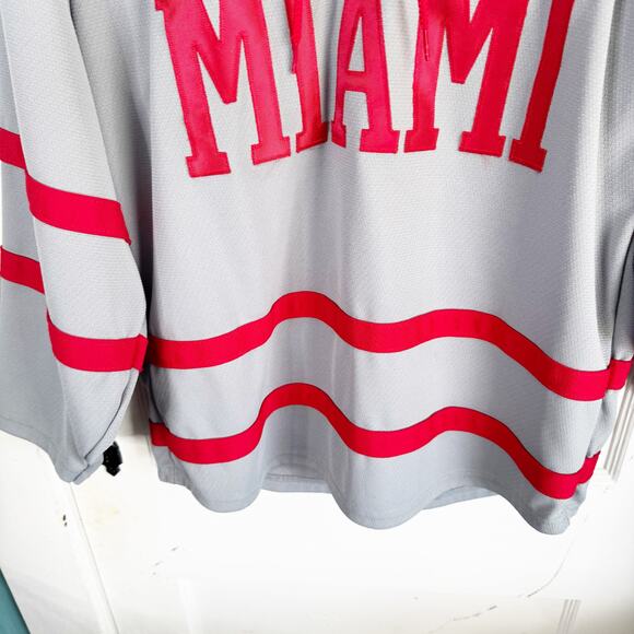 University of Miami Ohio OH Redhawks Hockey Jersey Gray Red NCHC Adult Small S - Picture 11 of 16